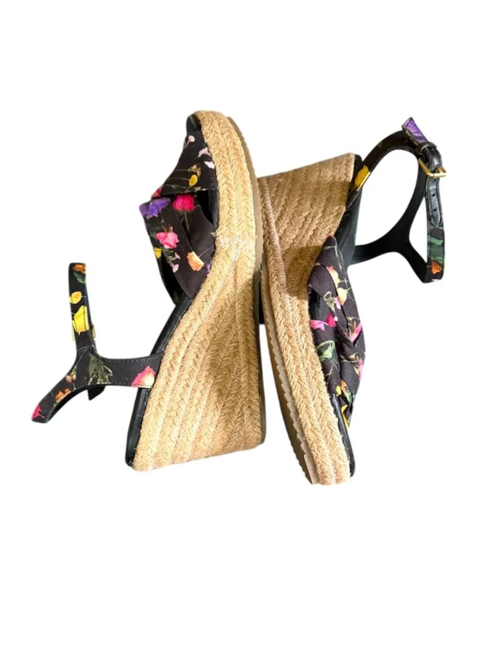 Ted Baker London Luxury Cardone Black Floral Espadrille Platform Wedge Heels 8.5